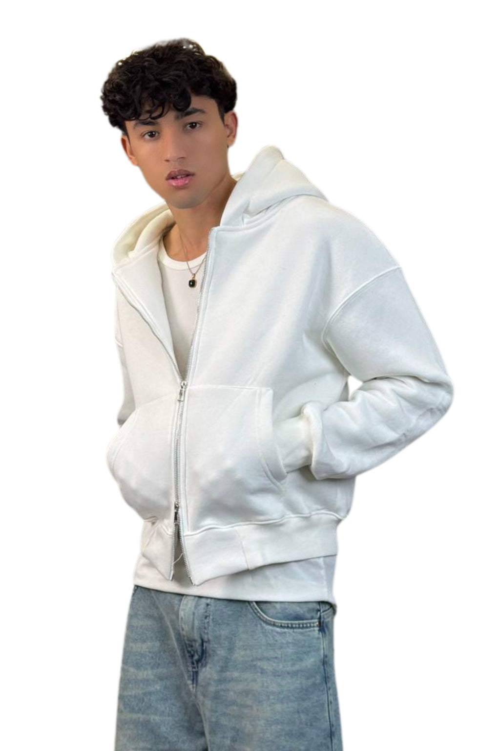 Boxy Fit Hoodie, Streetwear (White)