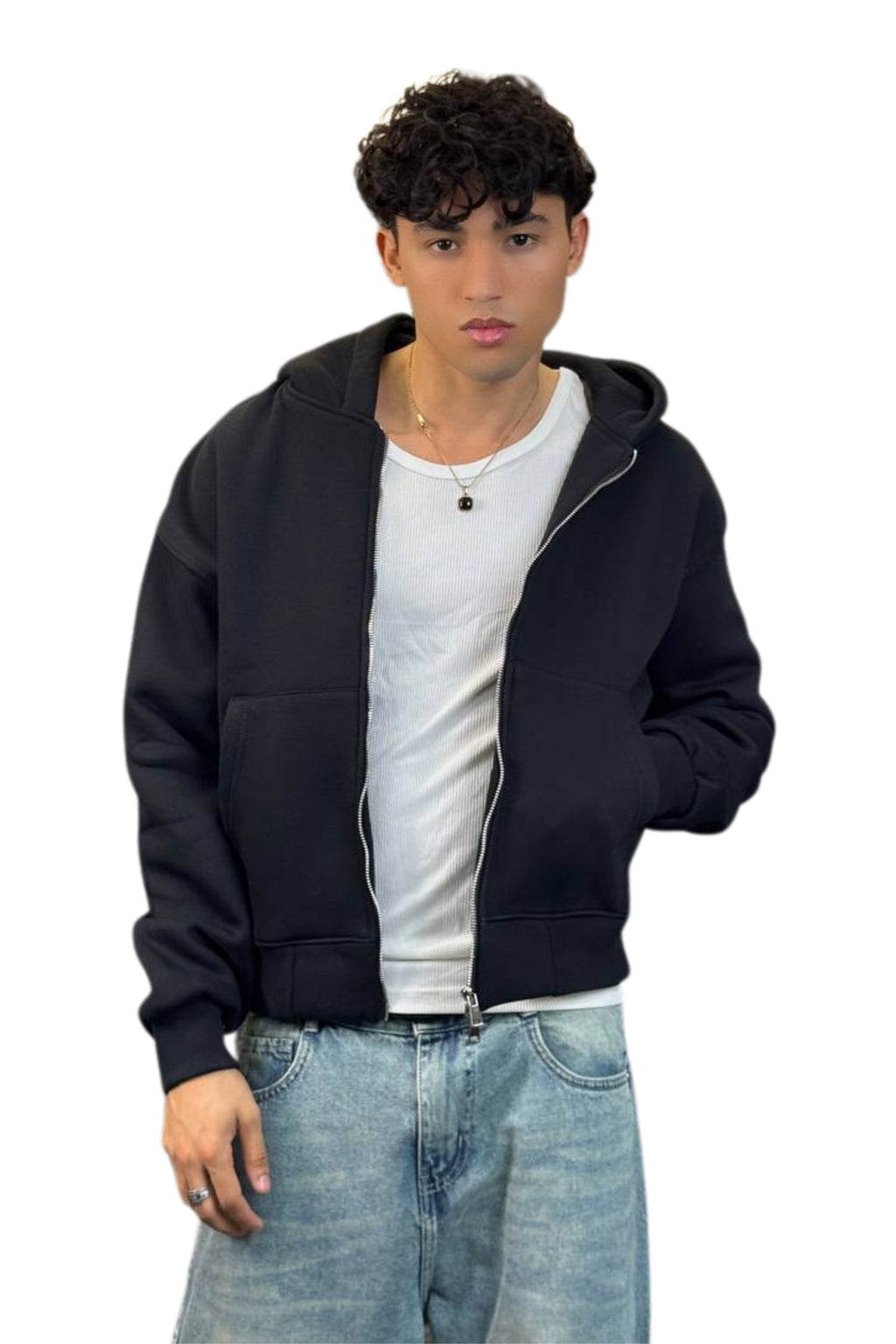 Boxy Fit Hoodie, Streetwear (Black)