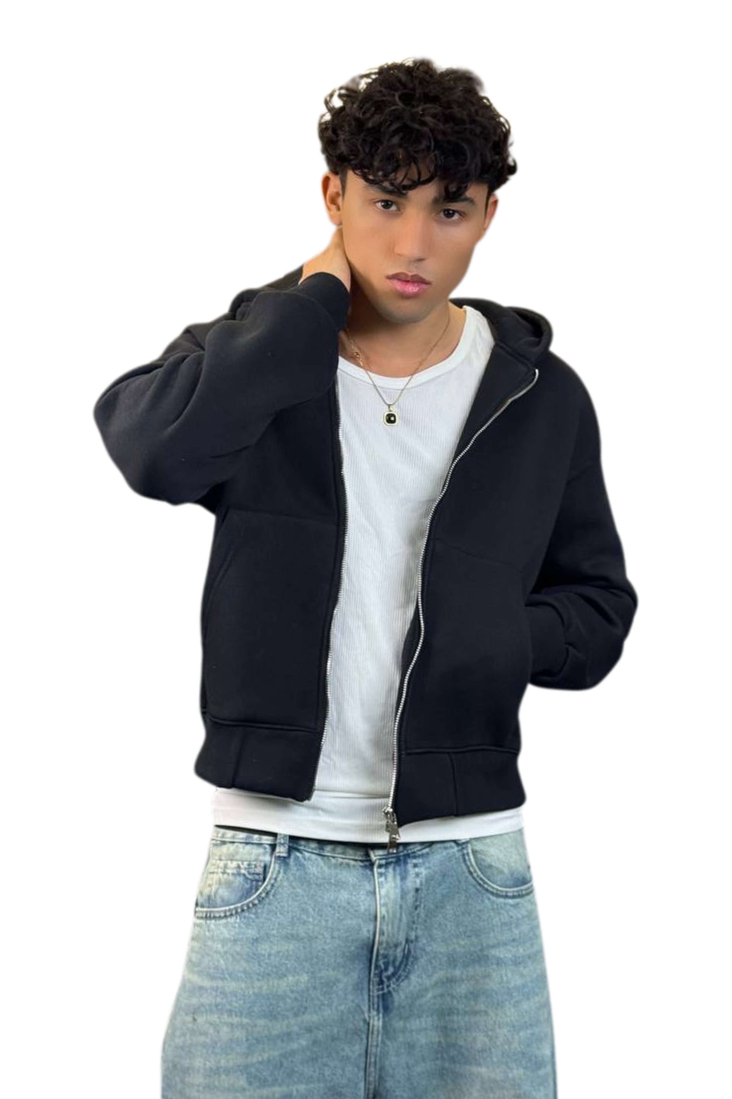 Boxy Fit Hoodie, Streetwear (Black)