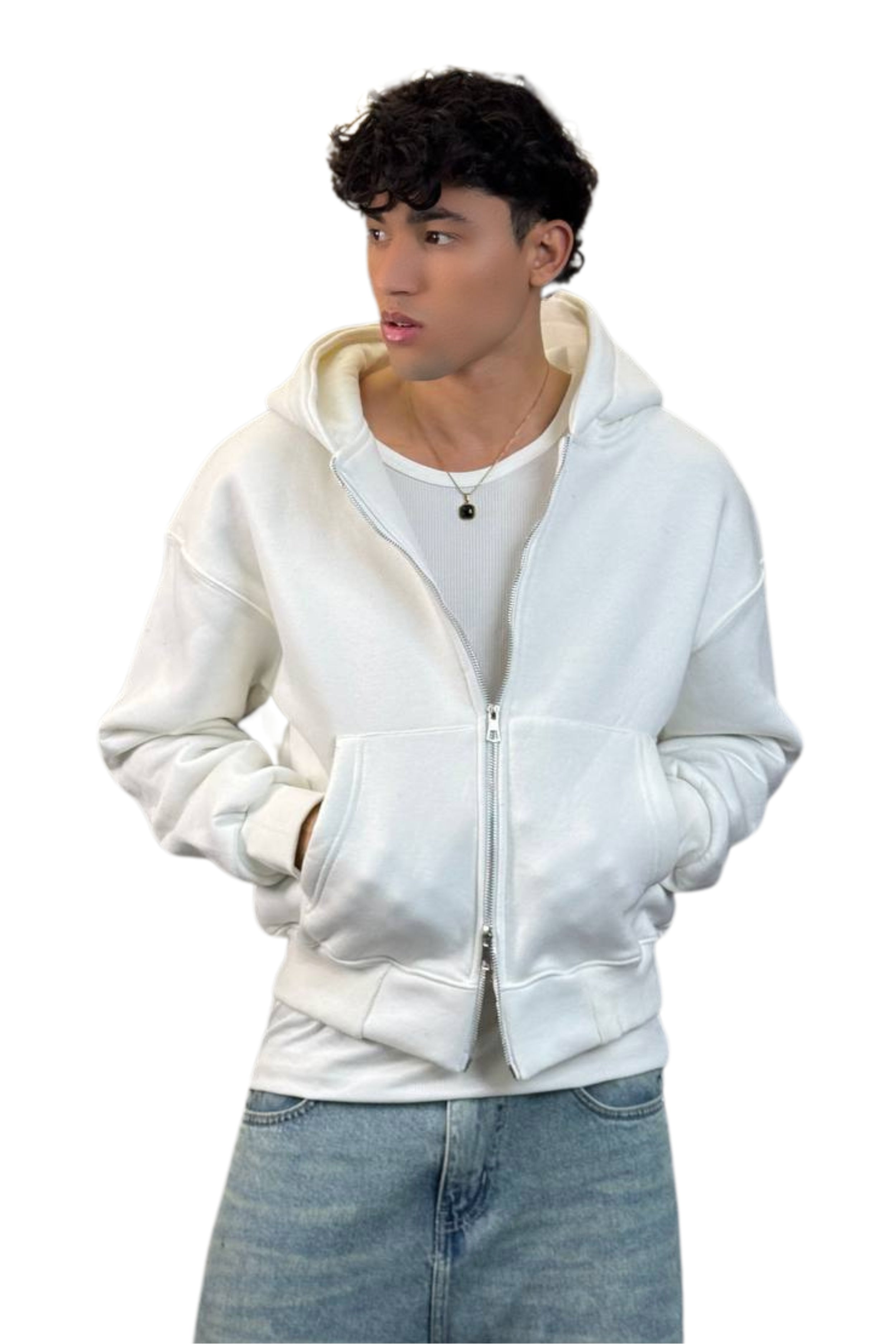 Boxy Fit Hoodie, Streetwear (White)