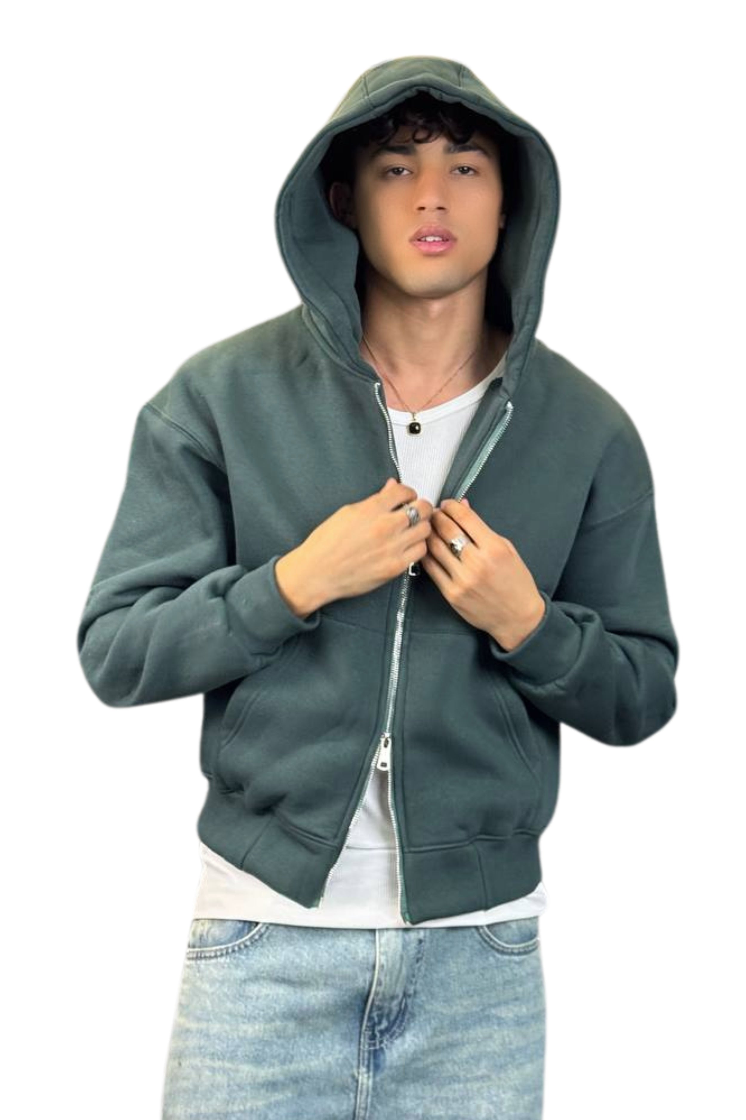 Boxy Fit Hoodie, Streetwear (Olive Green)