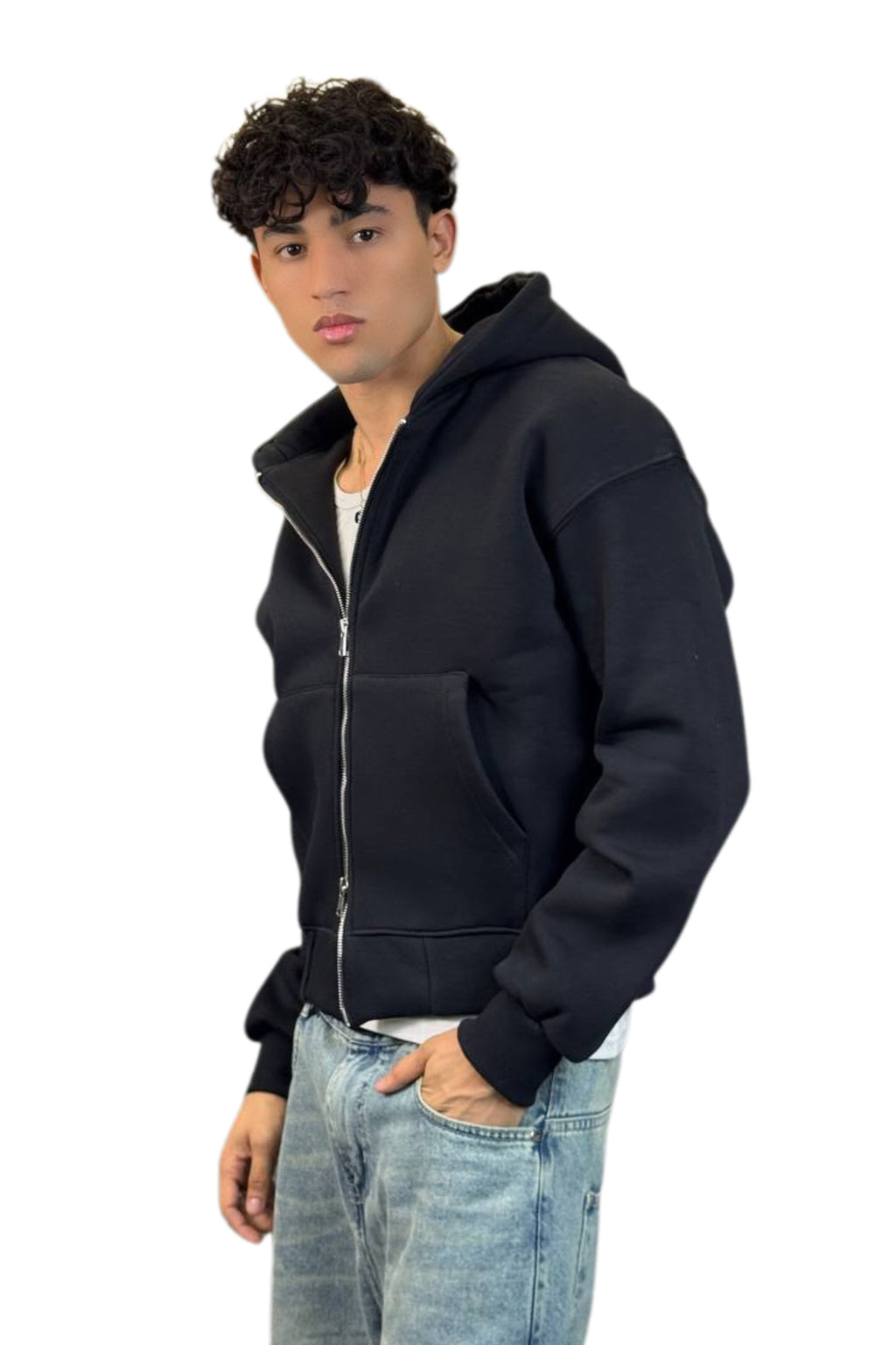 Boxy Fit Hoodie, Streetwear (Black)