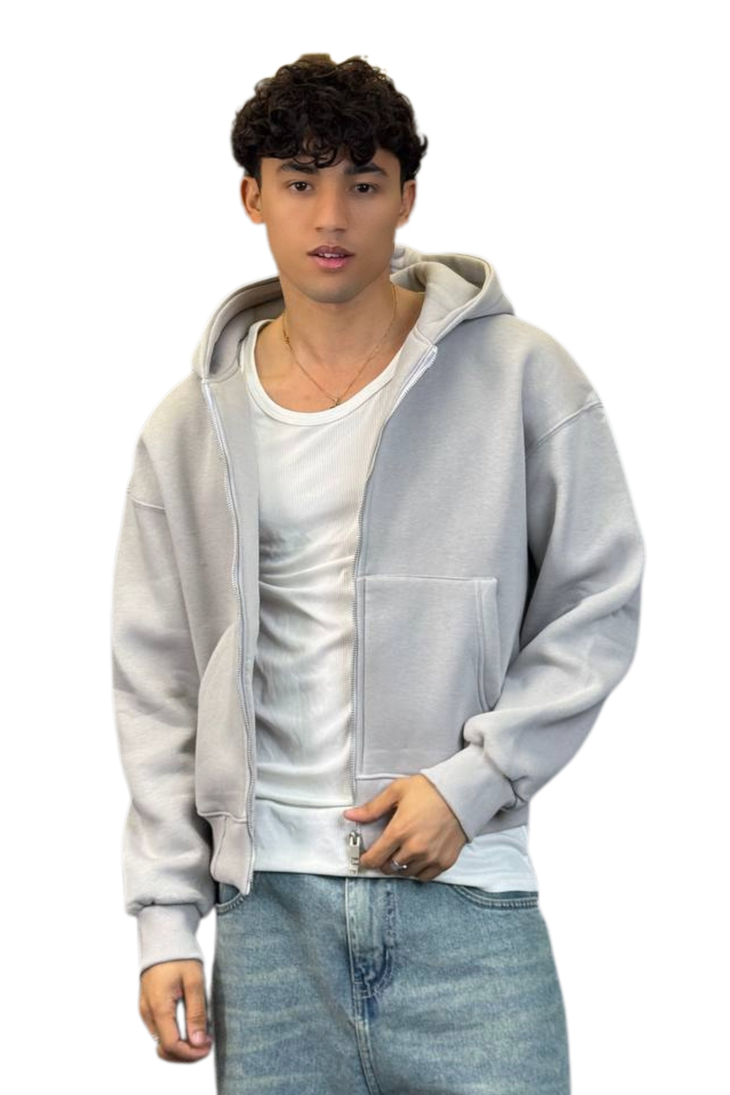 Boxy Fit Hoodie, Streetwear (Grey)
