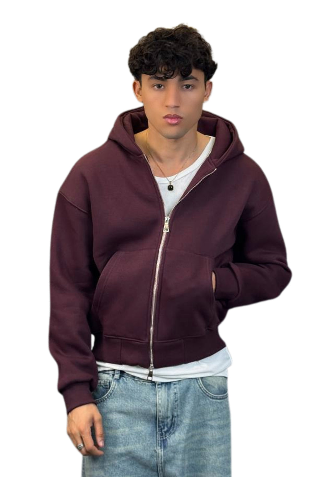 Boxy Fit Hoodie, Streetwear (Burgundy)