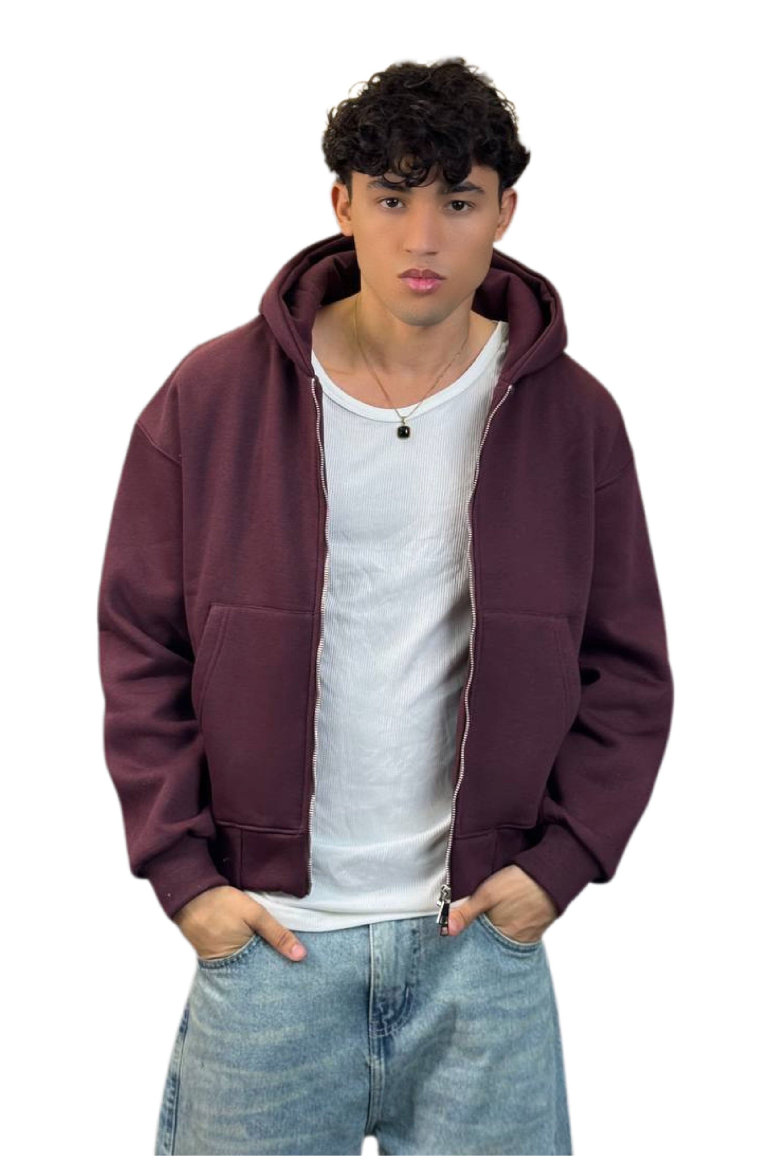 Boxy Fit Hoodie, Streetwear (Burgundy)