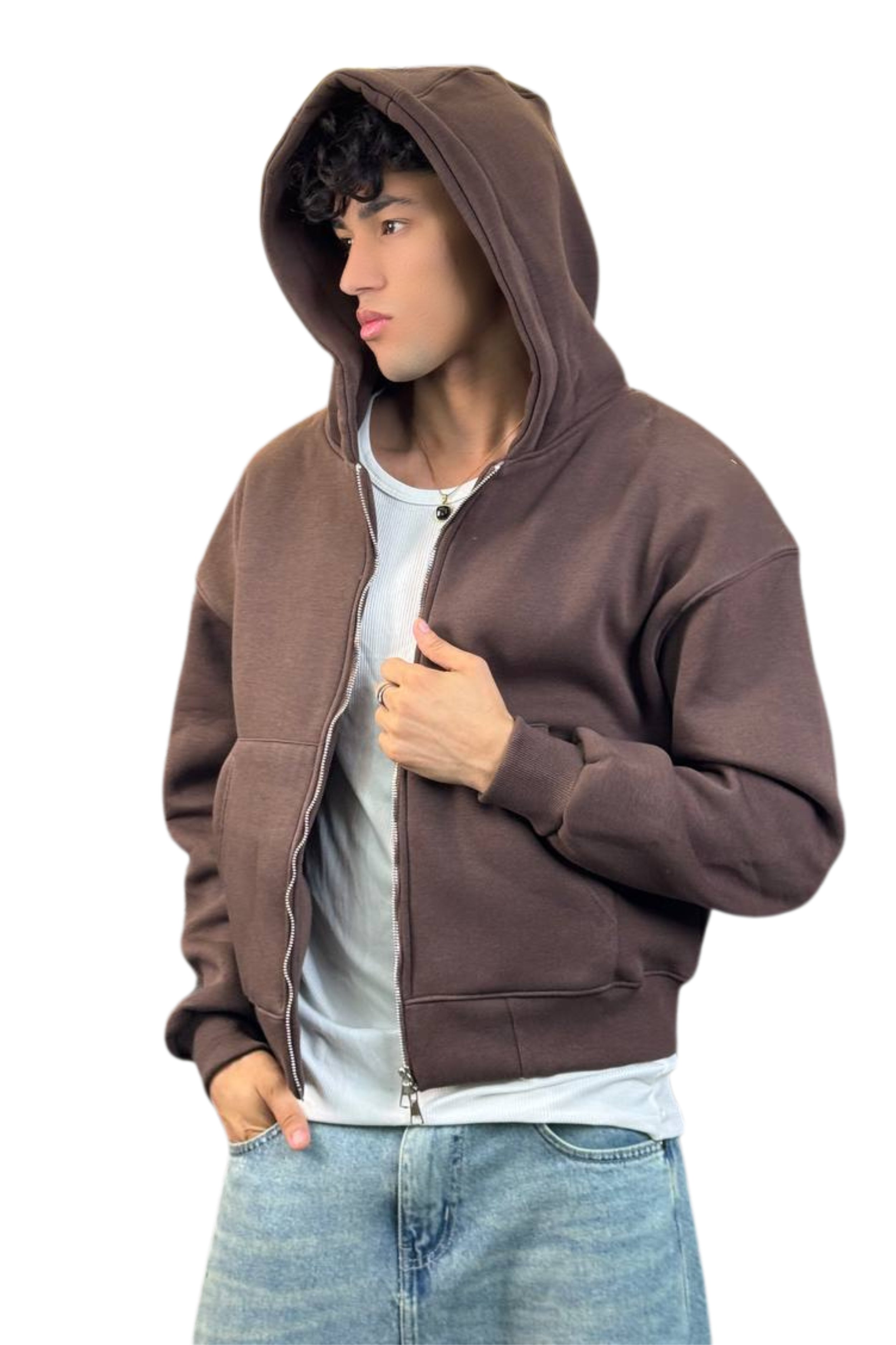 Boxy Fit Hoodie, Streetwear (Brown)