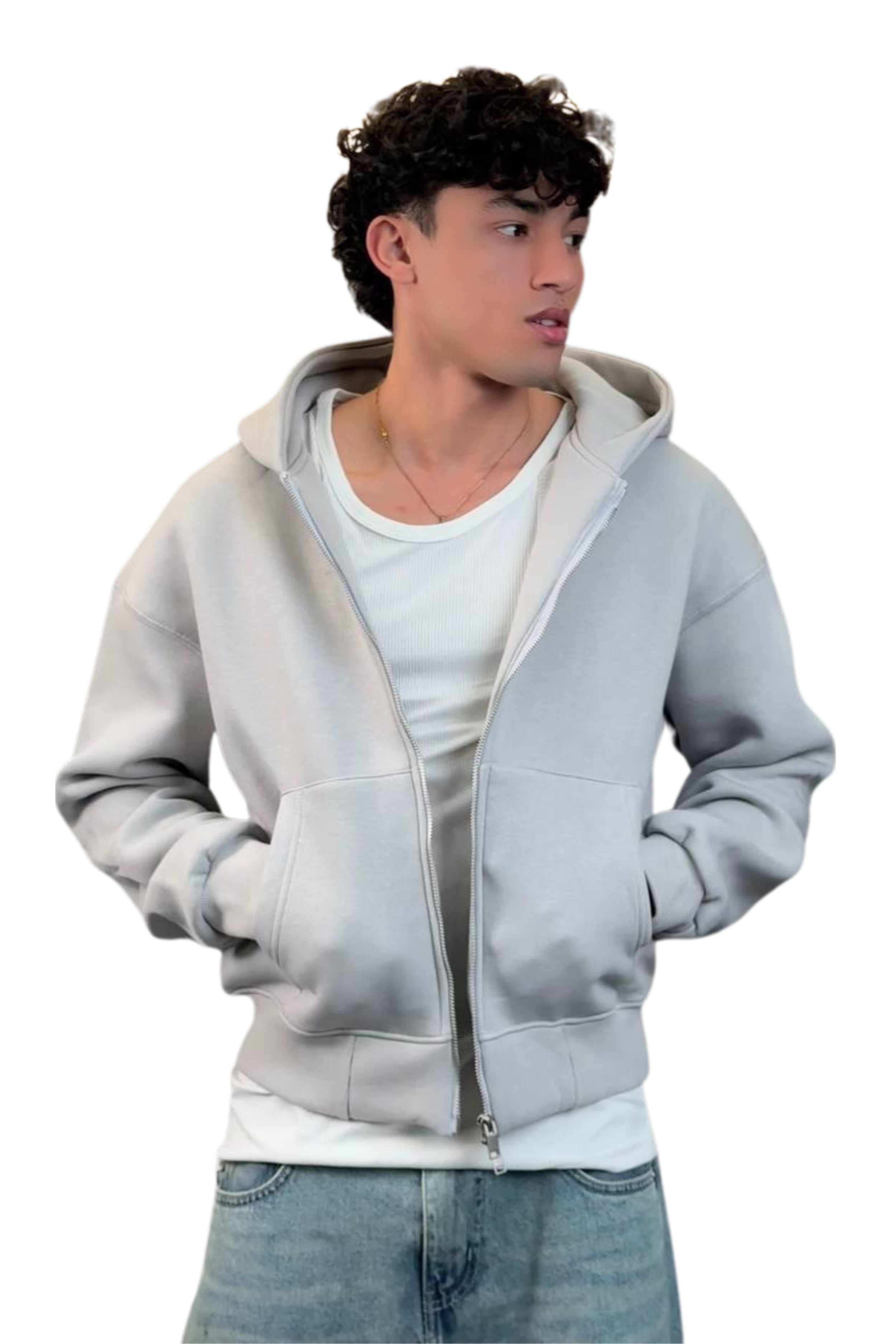 Boxy Fit Hoodie, Streetwear (Grey)