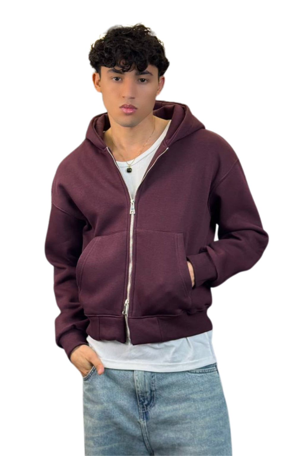 Boxy Fit Hoodie, Streetwear (Burgundy)