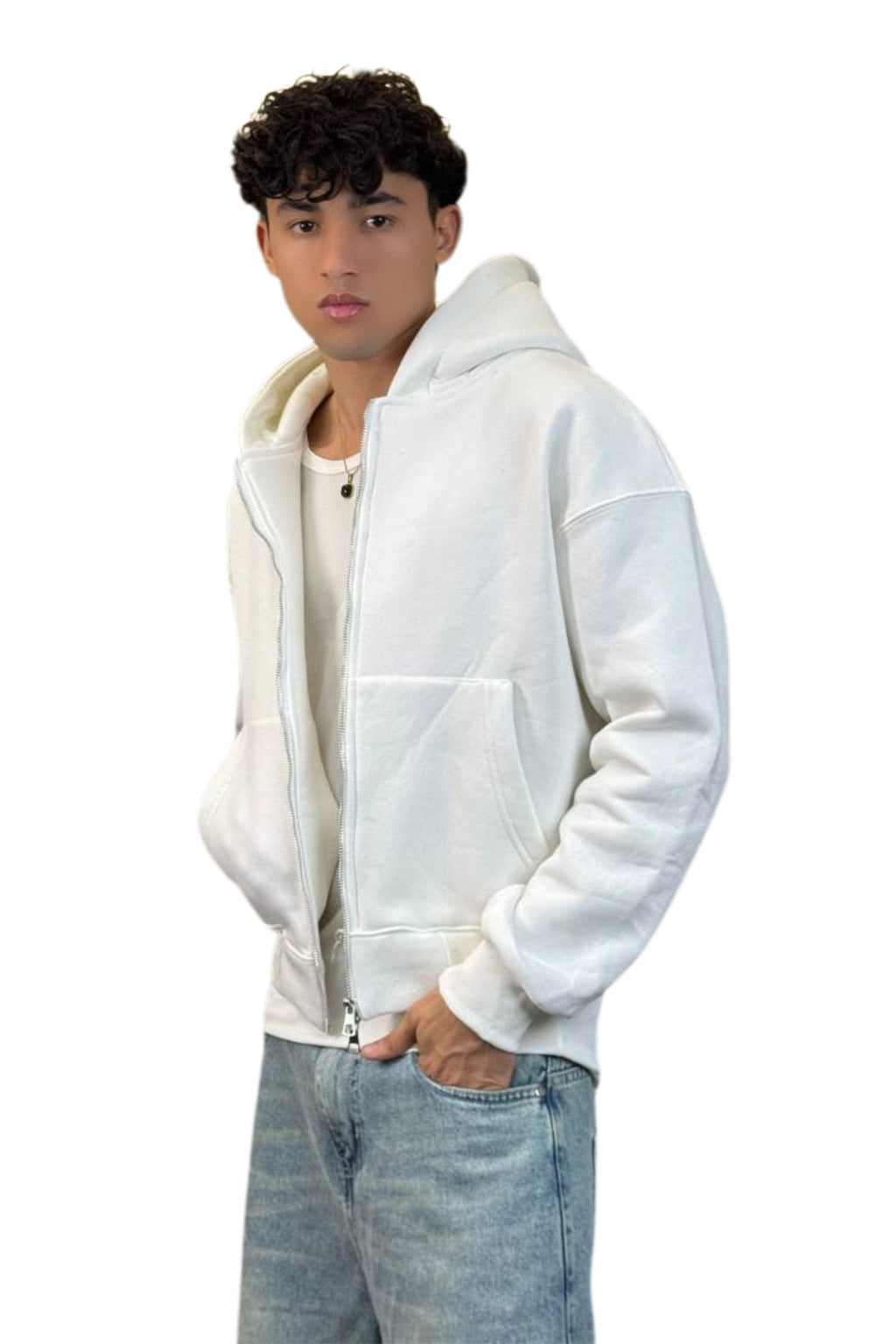Boxy Fit Hoodie, Streetwear (White)