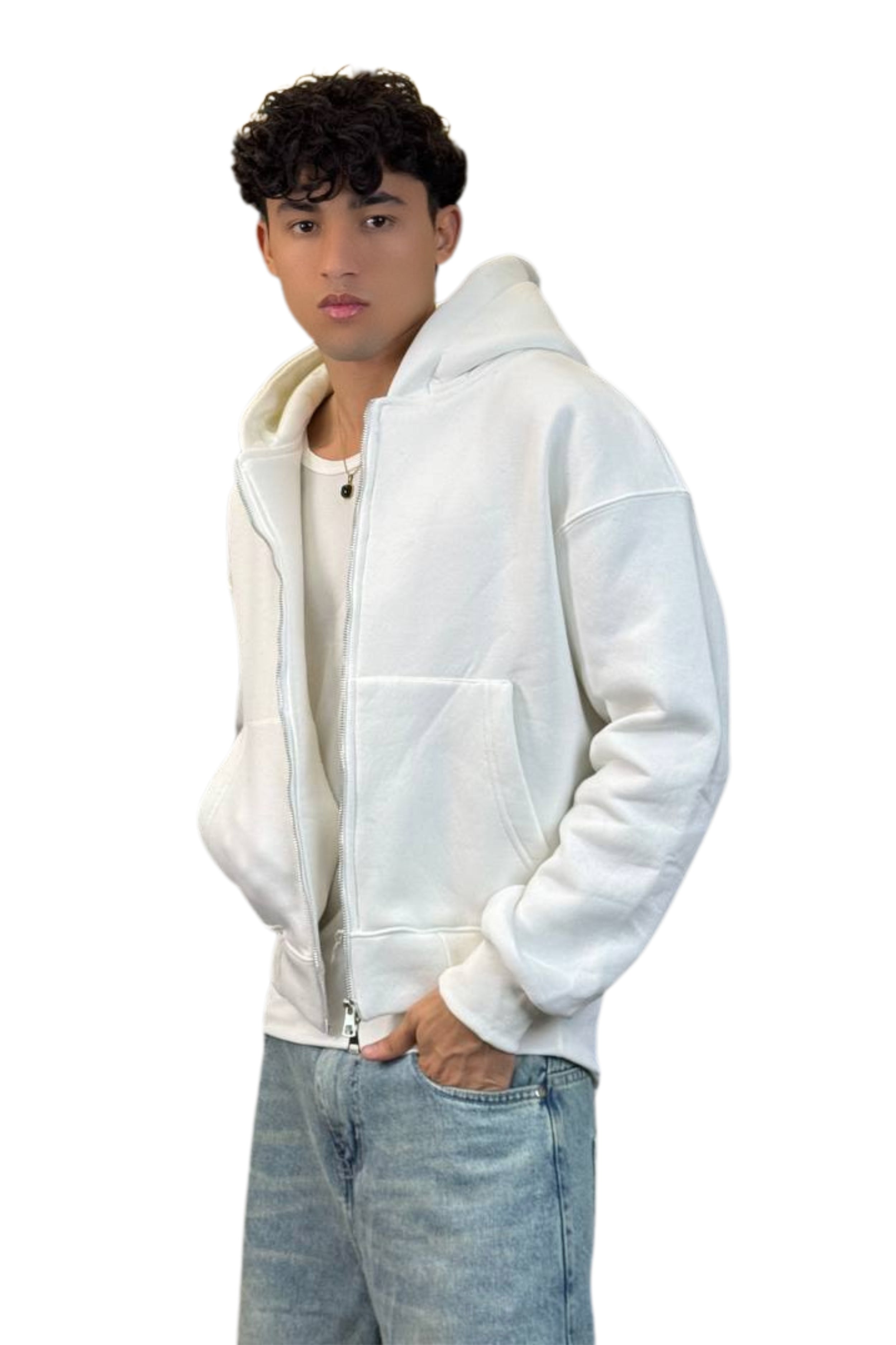 Boxy Fit Hoodie, Streetwear (White)